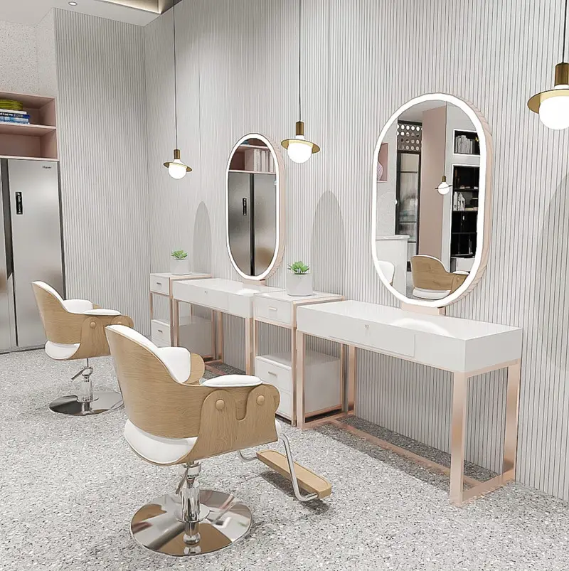 Ins style led armário de cabeleireiro moderno espelho espelho estação de barbeiro estação de salão de beleza
