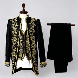 Abito da uomo vintage europeo color oro, completo da smoking a 3 pezzi, blazer da sposo, costume per Halloween, nero/bianco, per performance teatrali/<span class=keywords><strong>opera</strong></span>, TV/cinema - Product Image 3