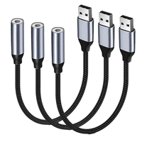 Câble adaptateur audio USB-A mâle vers 3,5 mm femelle de 0,2 m, portable, gaine en nylon tressé, boîtier en aluminium métallique pour casque et haut-parleur