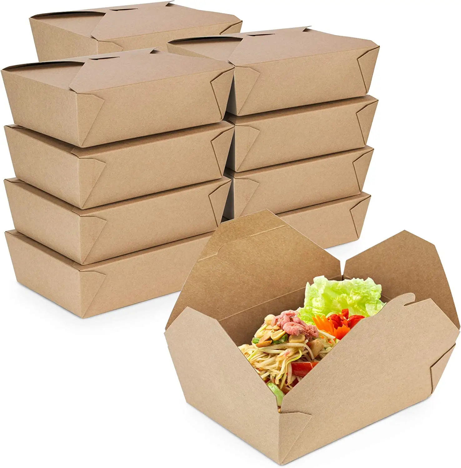 Özel Take Away salata Ramen çorba kasesi dikdörtgen ambalaj kutuları Bento kase öğle yemeği hazır yemek kutusu ambalaj Kraft kağdı