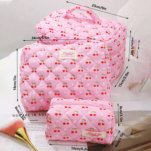 Многоцелевая стеганая Хлопковая сумка с красными вишневыми печатными логотипами, косметическая дорожная косметичка для женщин - Product Image 6