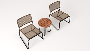 [BeNK] Juego de 3 piezas para balcón de mimbre, compuesto por dos sillas individuales de ratán PE y una mesa de centro de acero con recubrimiento en polvo y madera de acacia. - Product Image 2