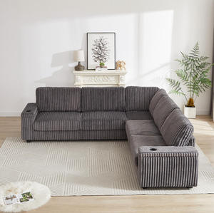 110-Inch Oversized Corduroy Convertible L-Shaped Corner Sofa Set with Two <b>Storage</b> Spaces <b>USB</b>-C Port Cup Holder - Product Image 2
