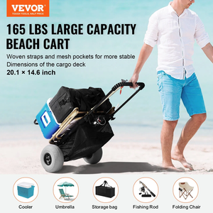 Vevor Beach dolly ล้อขนาดใหญ่สำหรับ29.9ทราย "x 15.4" ดาดฟ้าบรรทุกสินค้า W/ 12 "ล้อโฟม165LBS รถเข็นทรายพับและ27" เพื่อ44.7" - Product Image 2