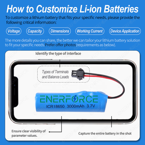 Enerforce 18650 3.7V/7.4V/11.1V <span class=keywords><strong>2</strong></span>-30Ah CE認証取得済み カスタムリチウムイオン電池パック スマートデバイス、電動工具、消費者向け製品用 - Product Image 5