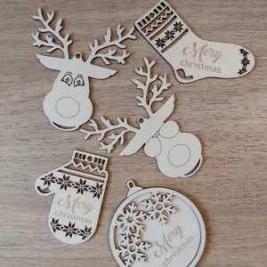 Custom Laser Cut Madeira Enfeites De Árvore De Natal-3D Decorações Penduradas