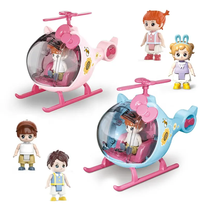 Children's cartoon Plastic toys Preschool Education toys Pretend Play Set Sliding helicopter with Action Figures for kids