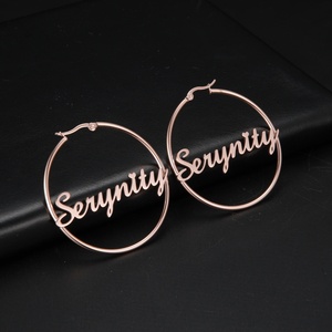 Stainless Steel Personalized Big Hoop Earrings <b>Name</b> Earrings Design for Women and Girls - Product Image 3