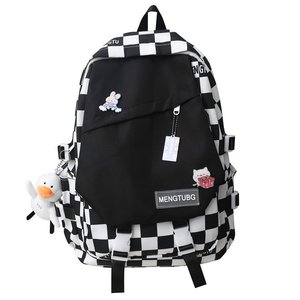 Mengtubg Student Backpack 15 Inches Large Capacity Checkerboard Pattern Girls School Backpack With Zipper Pocket Summer 2023 - Product Image 5