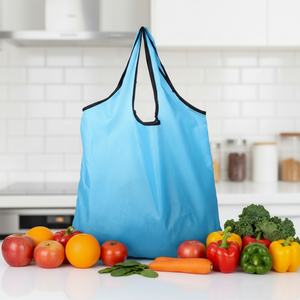 Eco-Friendly Reusable <b>Foldable</b> Polyester RPET <b>Shopping</b> <b>Bag</b> Pouch Screen Printed Letter Shoulder Strap for Supermarket Grocery - Product Image 4