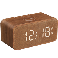 Jam Alarm kayu, Speaker Radio nirkabel stasiun pengisian daya jam meja Digital untuk kamar tidur meja samping tempat tidur