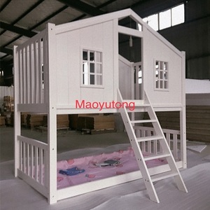 White <b>Wooden</b> House <b>Bunk</b> <b>Bed</b> With Ladder For Kids Bedroom Furniture - Product Image 3