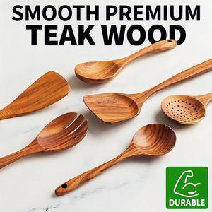 Juego de Utensilios de Cocina de Madera de Teca Natural Ecológicos Antiadherentes de 6 Piezas, Gran Venta 2025 - Product Image 2
