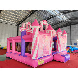 Castello Gonfiabile Commerciale Rosa con Scivolo Combinato per Feste di Bambini, Casa Gonfiabile per Parco a Tema all'Aperto - Product Image 3