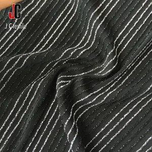 K1609 Tekstil JC Hitam Perak Garis Nilon Lurex Spandeks Rajutan Kain Metalik