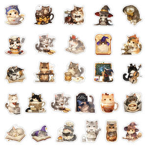 54 pièces Original café petit chaton dessin animé Graffiti autocollants pour mur <span class=keywords><strong>chambre</strong></span> décor beau chat autocollant - Product Image 3