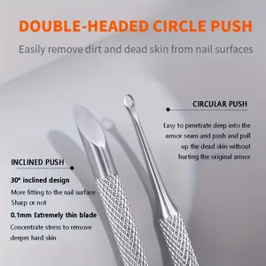 Removedor de cutículas y empujador de piel muerta multifuncional de acero inoxidable, herramienta portátil para el cuidado de las uñas, para manicura y pedicura - Product Image 6