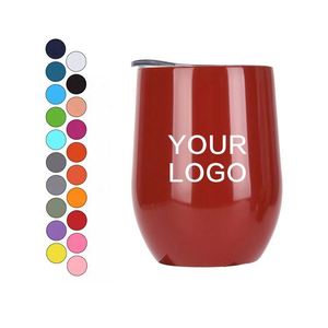 Mug à café moderne en acier inoxydable à double paroi de 12 oz, gobelet isotherme sous vide avec couvercle, forme d'œuf peinte arc-en-ciel pour fêtes et vin - Product Image 1