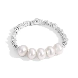 Dylam Stylish Personalized Design New 925 Sterling Silver Fresh Water Pearl Broken Beaded Silver Daily Wear Ring