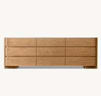 Ensemble de meubles de chambre à coucher de style américain en chêne naturel vieilli, commodes en bois à 9 tiroirs