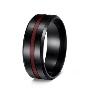 Anillo De Acero Inoxidable 8mm Wide <b>Black</b> Stainless Steel <b>Men's</b> <b>Ring</b> Red Groove Beveled Edge <b>Black</b> Tungsten Wedding <b>Rings</b> - Product Image 6