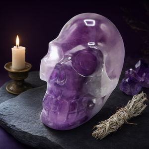Crâne sculpté à la main en pierre de fluorite naturelle - reiki/chakra/guérison - artisanat en cristal - poids 334 g (0,74 lb) et 3 pouces - Product Image 3