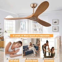 Ventilateur de plafond en bois de 52 pouces sans lumière, moteur DC, contrôle intelligent par application Tuya, garantie, pour salle à manger, bar, chambre, salon, ventilateur de plafond doré