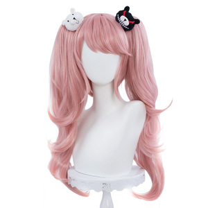 Perruque synthétique de cosplay anime de haute qualité, longue de 60 cm, bouclée, rose, <span class=keywords><strong>Dangan</strong></span> Ronpa, Enoshima Junko, avec 2 queues de cheval, CS-078C - Product Image 4