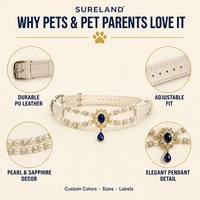 Collier réglable pour animaux de compagnie en ABS, style princesse, avec perles et saphirs, orné de fleurs, pour chats et petits chiens