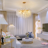 Lustre en cristal doré de luxe pour villa, banquet de mariage, hauteur réglable, luminaire suspendu LED pour salon, hôtel, chambre à coucher