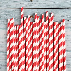 Eco-friendly 6mm*200mm Striped Color Paper Drinking Straws Individually Wrapped
