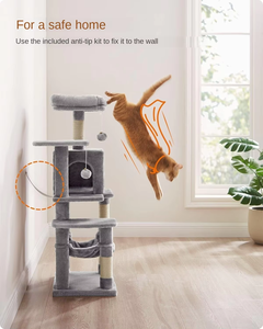 Torre para Gatos <span class=keywords><strong>Feandrea</strong></span> con Hamaca, Árbol para Gatos de Madera de Varios Niveles con 4 Postes para Rascar y 2 Plataformas - Product Image 2