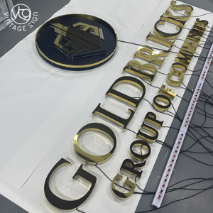 Panneau de signalisation de magasin Pullup Gold Metal Steel Signs Backlit Led Chan Solar Power Back Lit Channel Letter avec haute qualité - Product Image 3