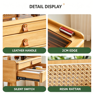 Fabrika Toptan Satış Bambu Makyaj Masası 2 Çekmeceli Cam Üstlü Şifonyer Aynalı Otel Ev Mobilyası İçin - Product Image 5
