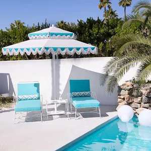 Design personnalisé rétro Jardin pliable soleil parasol de plage extérieur double canopée piscine parasol de jardin pour arrière-cour hôtel