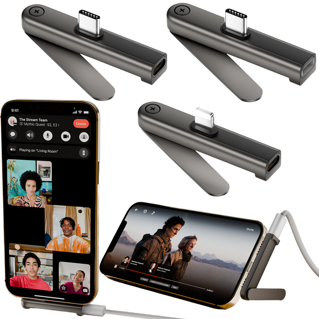 JMAX New Design Portable PD 240W 480Mbps Fast Charging USB C Male to Type C Female Adapter with Folding Phone Gamer Stand Holder