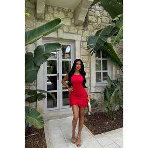 Robe de cocktail rouge à volants Naia - Product Image 4