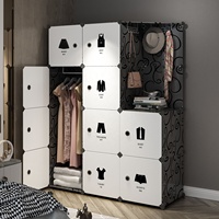Einfach zu Montierender Moderner Erweiterbarer DIY Kunststoff-Kleiderschrank Umweltfreundlicher Schwarzer Rahmen Weiße Tür Tragbar für Werkstatt Wohnzimmer