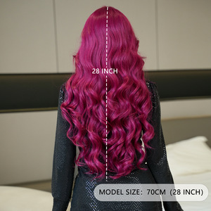 Perruque Lace Front pour <span class=keywords><strong>femme</strong></span>, <span class=keywords><strong>cheveux</strong></span> synthétiques longs et bouclés, ondulés, couleur fuchsia - Product Image 3