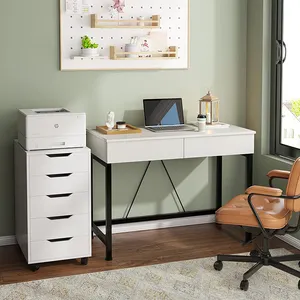 مكتب كمبيوتر أبيض مخصص مع أدراج بتصميم حديث وفاخر