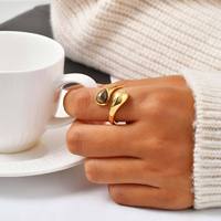 Bague ajustable en acier inoxydable POYA, polie or, avec incrustation de pierre œil de tigre en forme de larme, pour cadeau d'anniversaire ou de fête des femmes