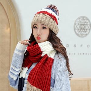 Ensemble <span class=keywords><strong>bonnet</strong></span> et écharpe en tricot chaud pour femmes, mode hiver, 100% acrylique, imitation <span class=keywords><strong>cachemire</strong></span>, <span class=keywords><strong>pompon</strong></span>, bonnets d'hiver - Product Image 3