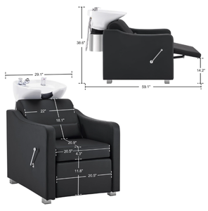 Sillón de Masaje Portátil para Spa, con Lavabo de Cerámica, Reposapiés Ajustable, Cuero Sintético, Construcción Duradera para el Cuidado del Cabello - Product Image 6