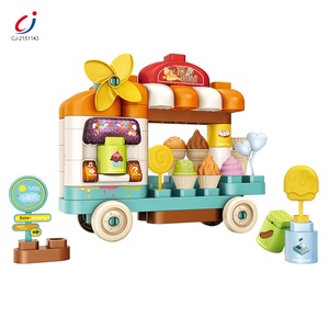 64 pièces <span class=keywords><strong>anglais</strong></span> reconnaissance vocale bricolage assemblage Snack crème glacée chariot jouet bloc de construction jouet ensemble avec lumière et musique - Product Image 1