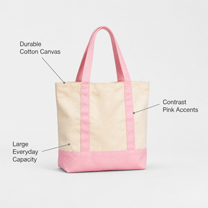 Sac fourre-tout en toile bicolore avec logo personnalisé, beige naturel contrastant, fermeture éclair longue à motif de dessin animé, vente en gros - Product Image 2