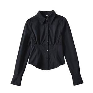 Primavera Sexy manga larga Mujer camisa blanca blusa estilo coreano abotonado cintura delgada Y2k Crop Tops mujer cárdigan ropa - Product Image 5