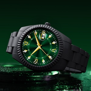Montre à quartz de luxe pour homme, étanche 3 ATM, boîtier en plastique, cadran vert, aiguilles dorées, sertie de diamants, 40 mm, bracelet 20 mm, verre - Product Image 2