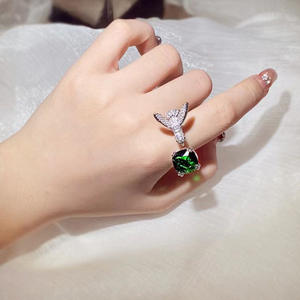 Modieuze en milieuvriendelijke messing sieraden, <span class=keywords><strong>ring</strong></span> met kolibrie-vormige vogelvorm, ovaal, zeeblauwe zirkoon, damesontwerp - Product Image 6