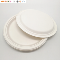 Assiettes rondes en canne à sucre sans PFAS, lot de 150, jetables, 6/7/9/10 pouces, vente en gros, assiettes biodégradables pour aliments et salades