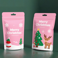 Pochette d'Emballage Biodégradable Rose pour Snack de Noël, avec Poignée, Fermeture Éclair et Logo Personnalisé